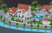 Nhà ở sinh thái ven sông với phong cách kiến trúc pháp có sân vườn rộng