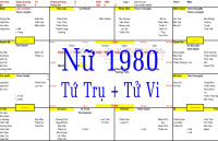 Xem Tứ Trụ Nữ 1980, Xem Tử Vi Nữ 1980, Xem màu sắc hợp Nữ 1980, Bát tự Nữ 1980, Nữ sinh năm 1980 tuổi Canh Thân
