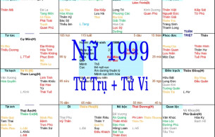 Xem Tứ Trụ Nữ 1999, Xem Tử Vi Nữ 1999, Xem màu sắc hợp nữ 1999, Bát tự Nữ 1999, Nữ sinh năm 1999 tuổi Kỷ Mão