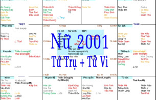 Xem Tứ Trụ Nữ 2001, Xem Tử Vi Nữ 2001, Xem màu sắc hợp nữ 2001, Bát tự Nữ 2001, Nữ sinh năm 2001 tuổi Tân Tỵ