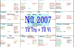 Xem Tứ Trụ Nữ 2007, Xem Tử Vi Nữ 2007, Xem màu sắc hợp nữ 2007, Bát tự Nữ 2007, Nữ sinh năm 2007 tuổi Đinh Hợi
