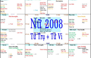 Xem Tứ Trụ Nữ 2008, Xem Tử Vi Nữ 2008, Xem màu sắc hợp nữ 2008, Bát tự Nữ 2008, Nữ sinh năm 2008 tuổi Mậu Tý