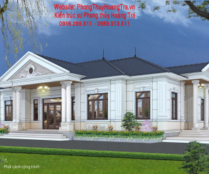 Biệt thự 1 tầng thiết kế phong thủy kiến trúc mái nhật hoặc mái thái