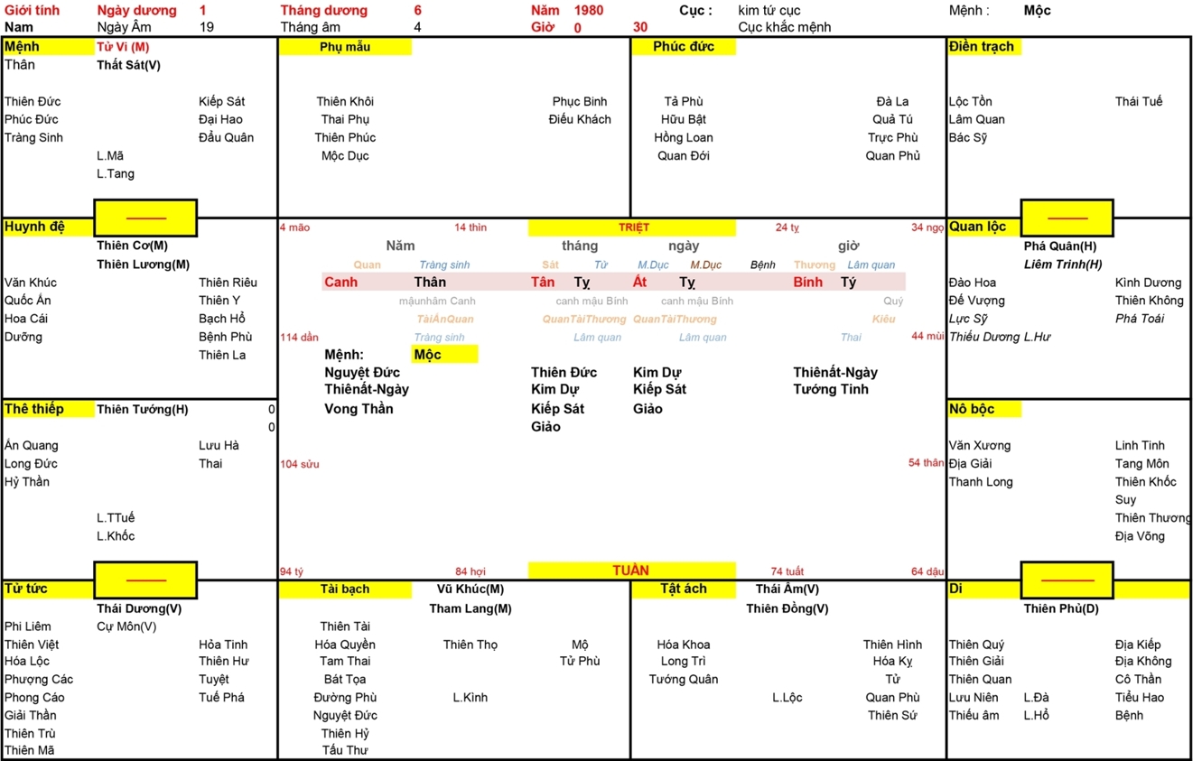 Xem Tứ Trụ Nam 1980, Nam sinh năm 1980 tuổi Canh Thân, Xem Tử Vi Nam 1980, Bát tự Nam 1980, Xem màu sắc hợp 1980