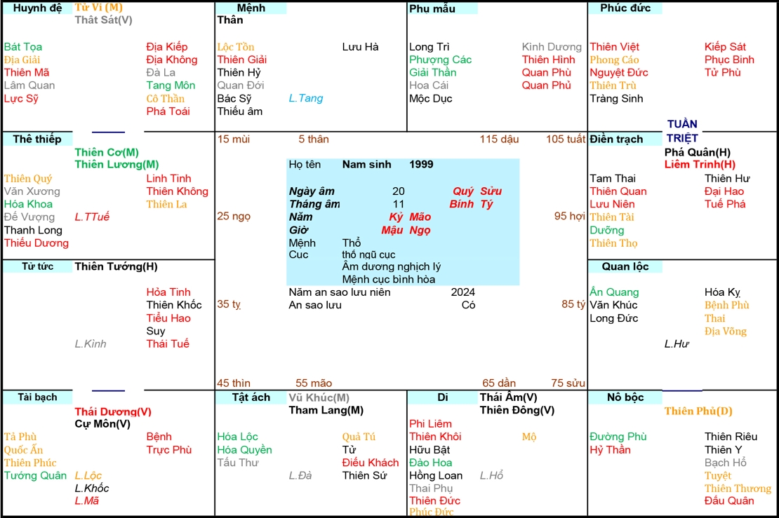 Xem Tử Vi Nam 1999, tử vi tuổi Kỷ Mão, tử vi năm 1999, tử vi Nam 1999, lập tử vi Nam 1999