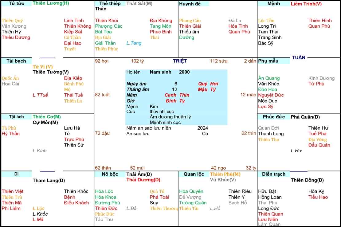 Xem Tử Vi Nam 2000, tử vi tuổi Canh Thìn, tử vi năm 2000, tử vi Nam 2000, lập tử vi Nam 2000