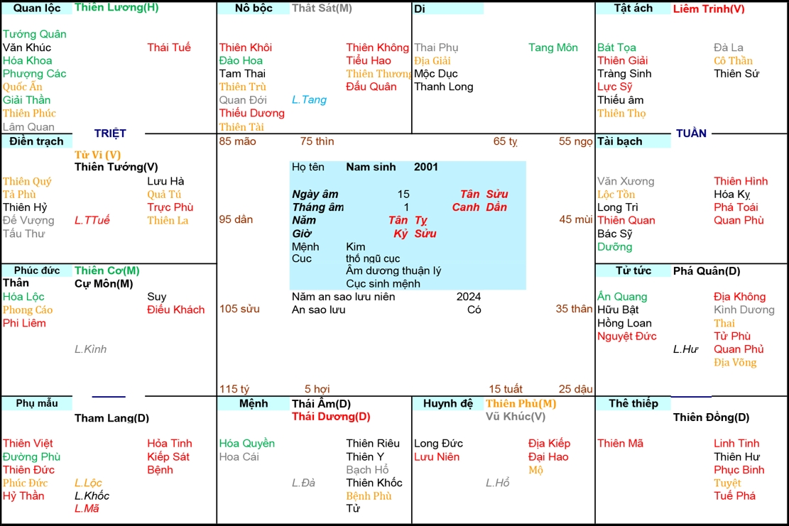 Xem Tử Vi Nam 2001, tử vi tuổi Tân Tỵ, tử vi năm 2001, tử vi Nam 2001, lập tử vi Nam 2001