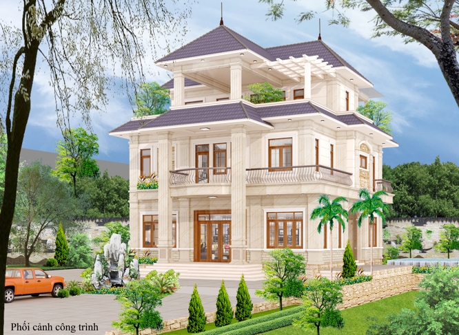 Mẫu ảnh biệt thự tân cổ điển 3 tầng thiết kế kiến trúc phong thủy