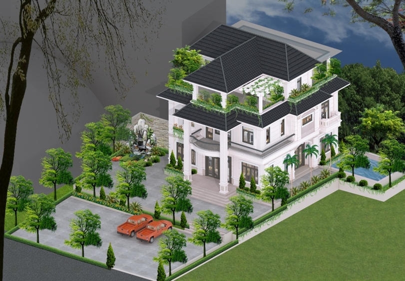 kiến trúc phong thủy ảnh mẫu biệt thự tân cổ điển 3 tầng thiết kế