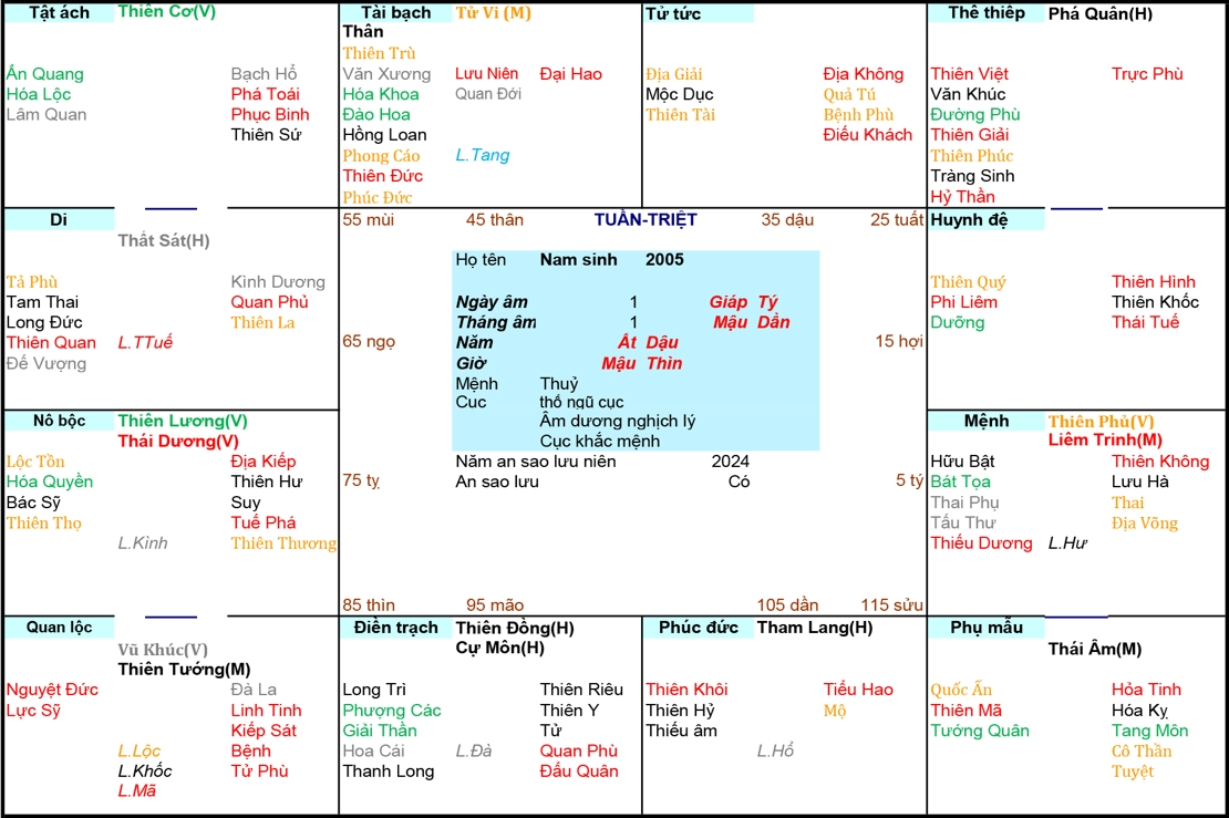 Xem Tử Vi Nam 2005, tử vi tuổi Ất Dậu, tử vi năm 2005, tử vi Nam 2005, lập tử vi Nam 2005