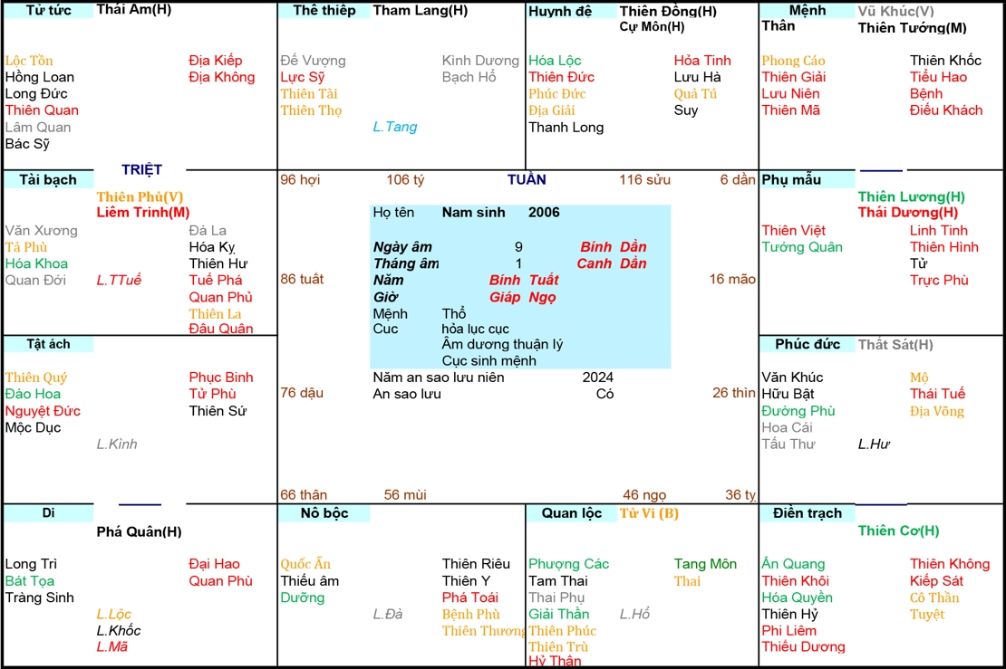 Xem Tử Vi Nam 2006, tử vi tuổi Bính Tuất, tử vi năm 2006, tử vi Nam 2006, lập tử vi Nam 2006