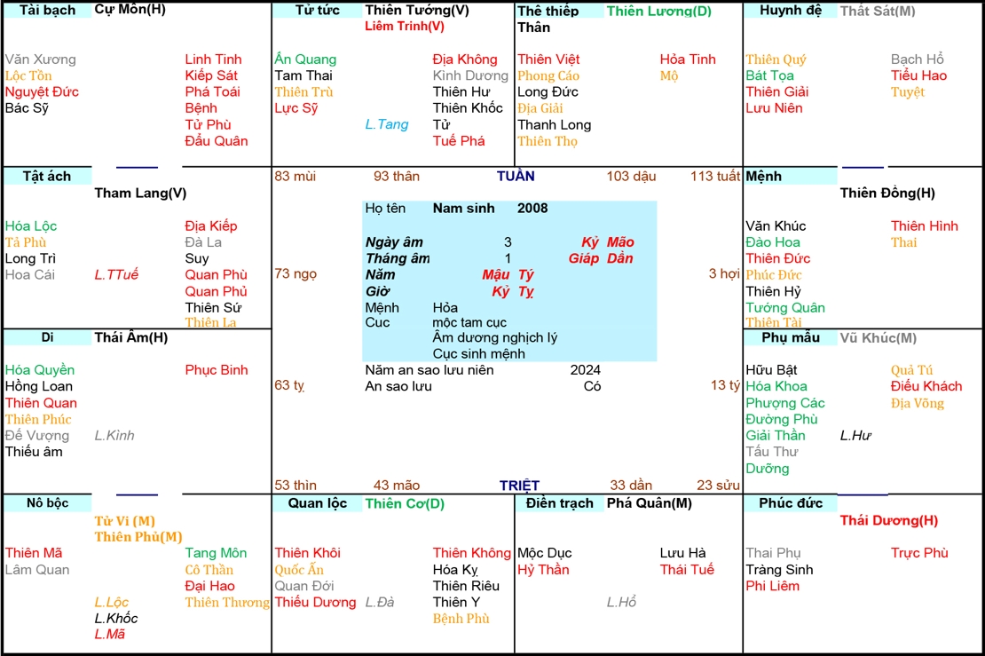 Xem Tử Vi Nam 2008, tử vi tuổi Mậu Tý, tử vi năm 2008, tử vi Nam 2008, lập tử vi Nam 2008
