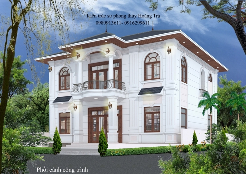 ảnh biệt thự 2 tầng thiết kế theo phong thủy phong cách kiến trúc tân cổ điển