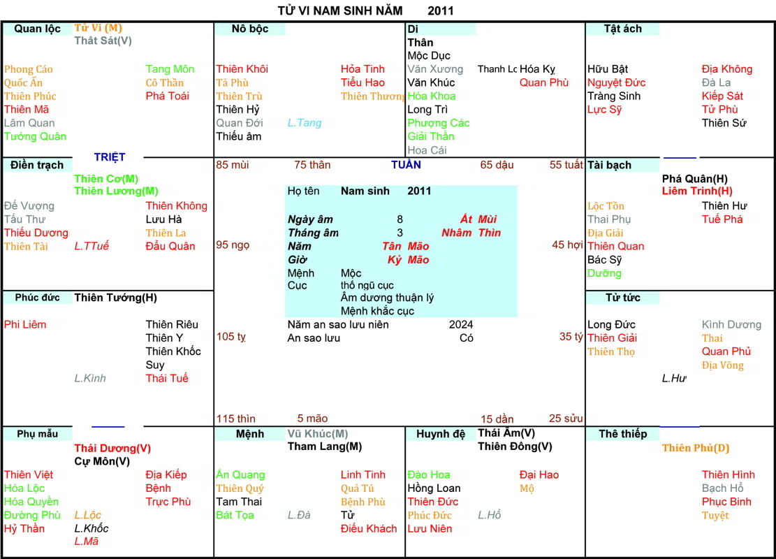 Xem Tử Vi Nam 2011, tử vi tuổi Tân Mão, tử vi năm 2011, tử vi Nam 2011, lập tử vi Nam 2011