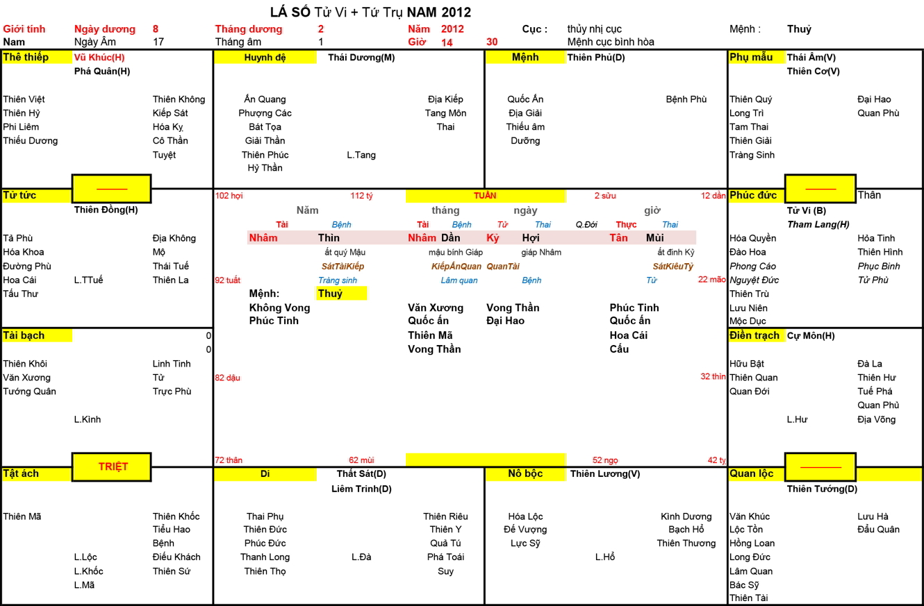 Xem Tứ Trụ Nam 2012, Tứ trụ Nam 2012, tứ trụ tuổi Nhâm Thìn, Xem Tử Vi Nam 2012, Bát tự Nam 2012, tử vi Nam 2012, tử vi 2012