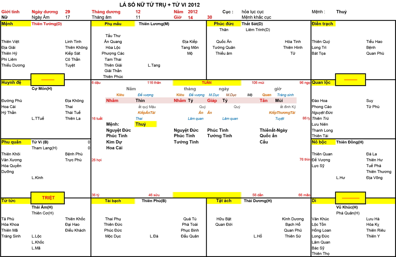 Xem Tứ Trụ Nữ 2012, Tứ trụ Nữ 2012, tứ trụ tuổi  Nhâm Thìn, Xem Tử Vi Nữ 2012, Bát tự Nữ 2012, tử vi Nữ 2012, tử vi 2012