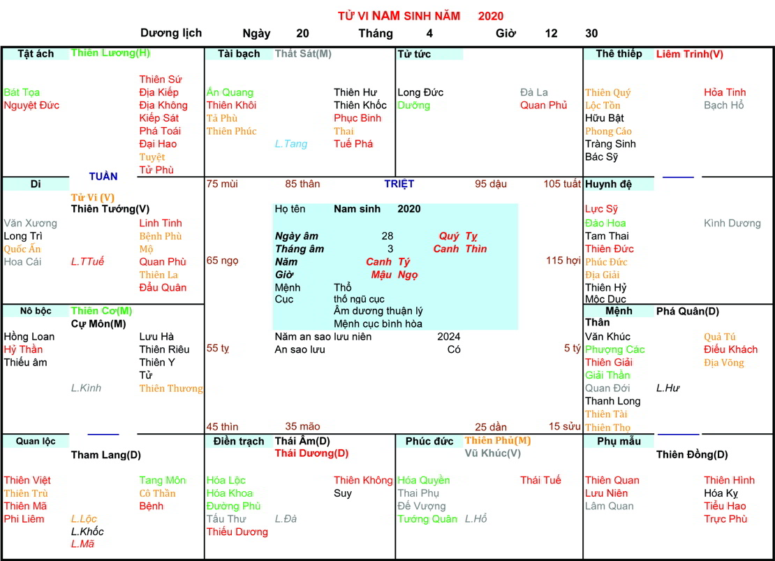 Xem Tử Vi Nam 2020, tử vi tuổi Canh Tý, tử vi năm 2020, tử vi Nam 2020, lập tử vi Nam 2020