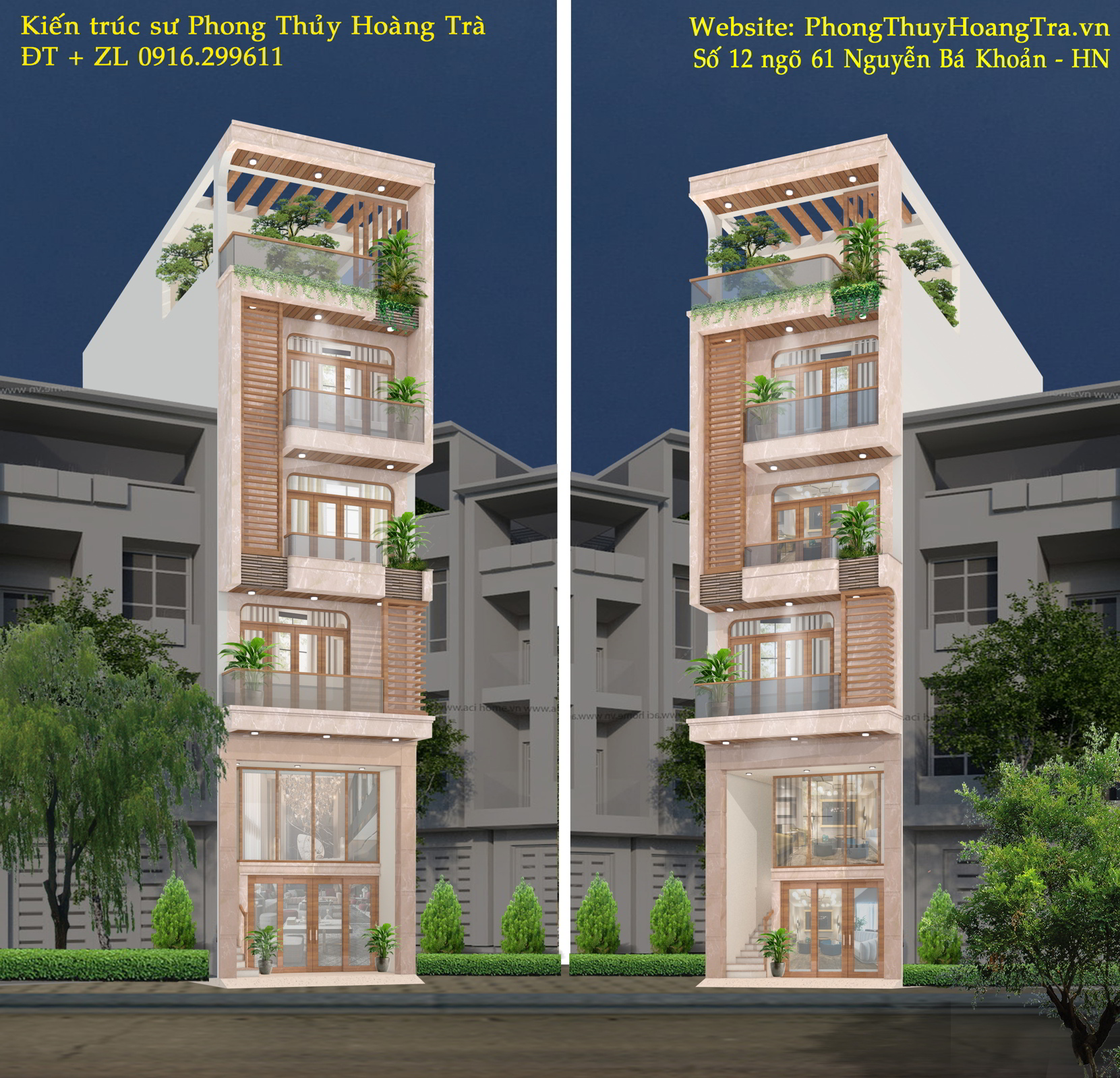 Thiết kế nhà ở mặt phố tân cổ điển phong cách ảnh phối cảnh hiện đại theo phong thủy tầng 1 2 3 4 5